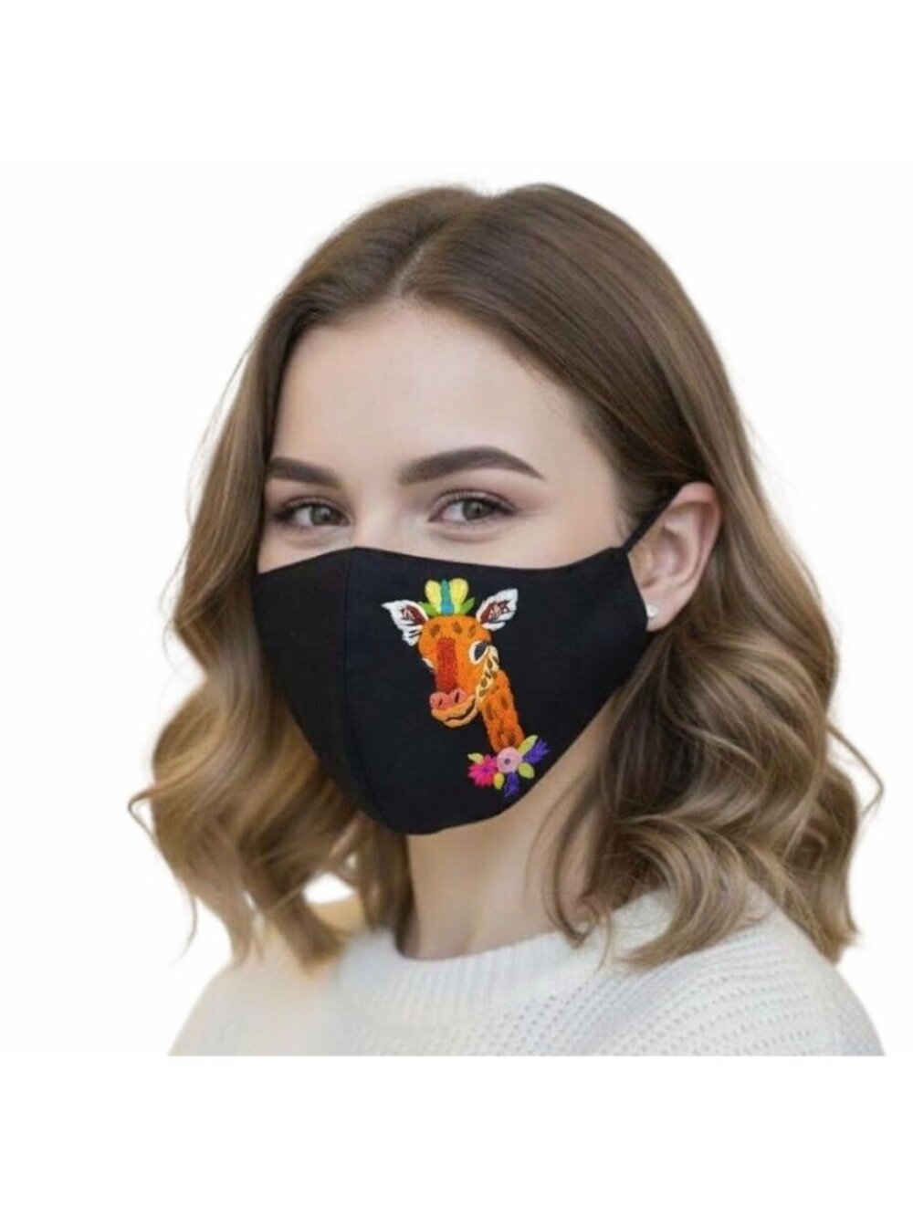 ⭐Floral Cloth Face Mask Embroidered giraffe design Reusable Washable Breathable